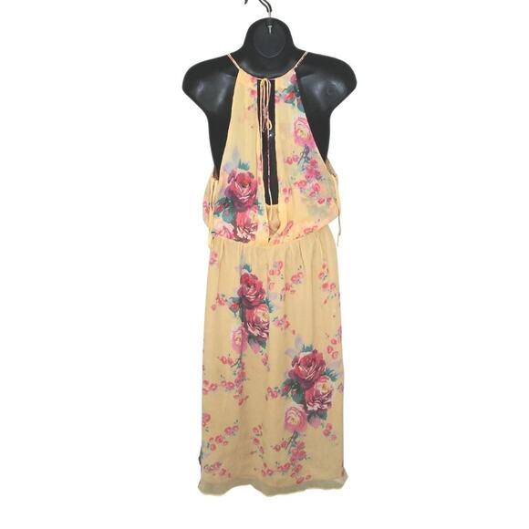 Meadow Rue Yellow Floral Print 100% Silk Ruffle Accent Dress Sz 6 Small - Picture 4 of 8